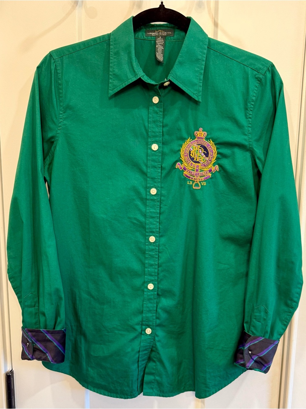 {Vintage} Ralph Lauren Green Button-Down with Embroidered Crest